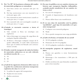Examen de preparación para la CDL: APROBACIÓN DE MATERIALES PELIGROSOS
