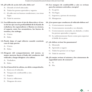 Examen de preparación para la CDL: Inspección previa al viaje