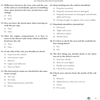 CDL PREP EXAM :PRE TRIP