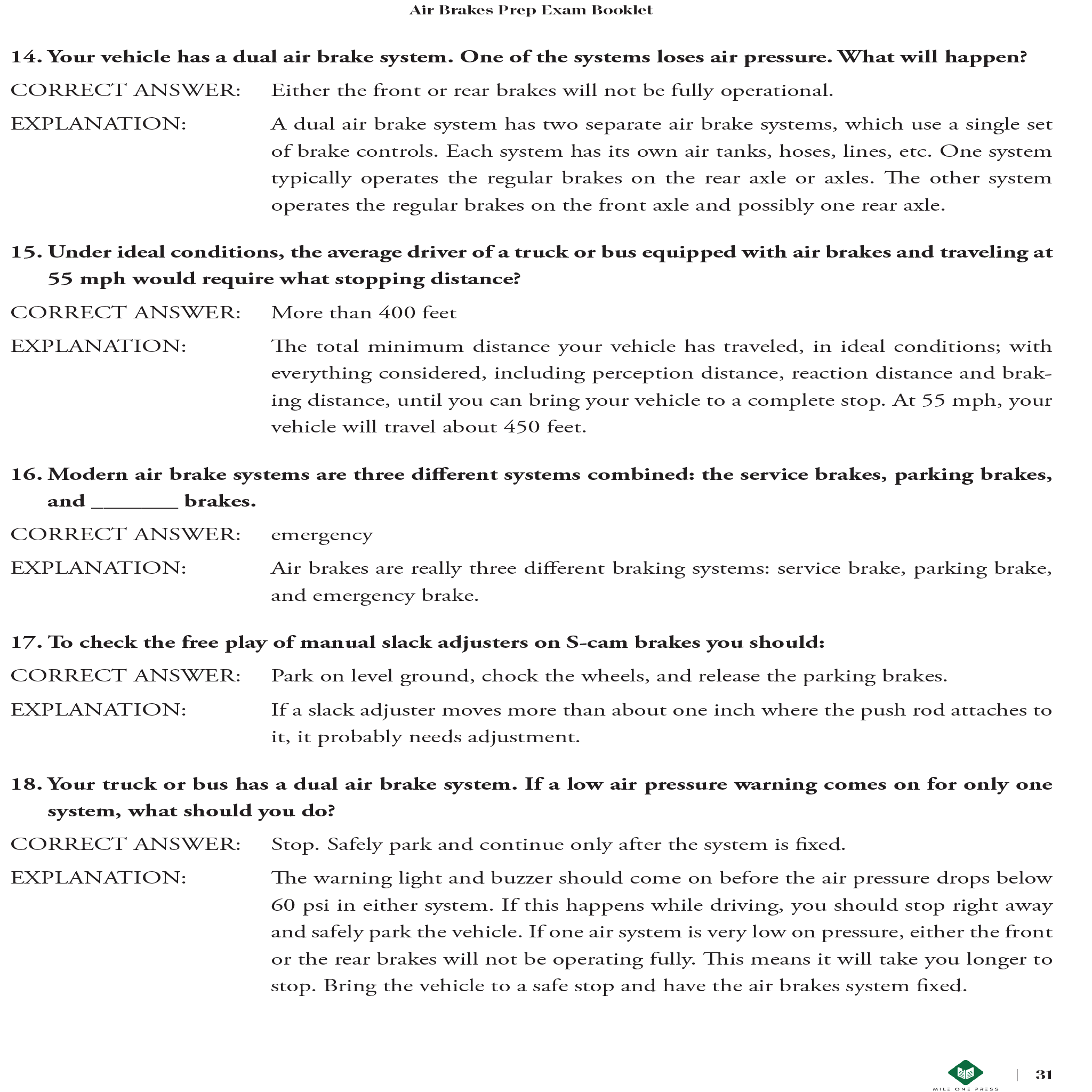 EXAMEN DE PREPARACIÓN CDL: FRENOS DE AIRE