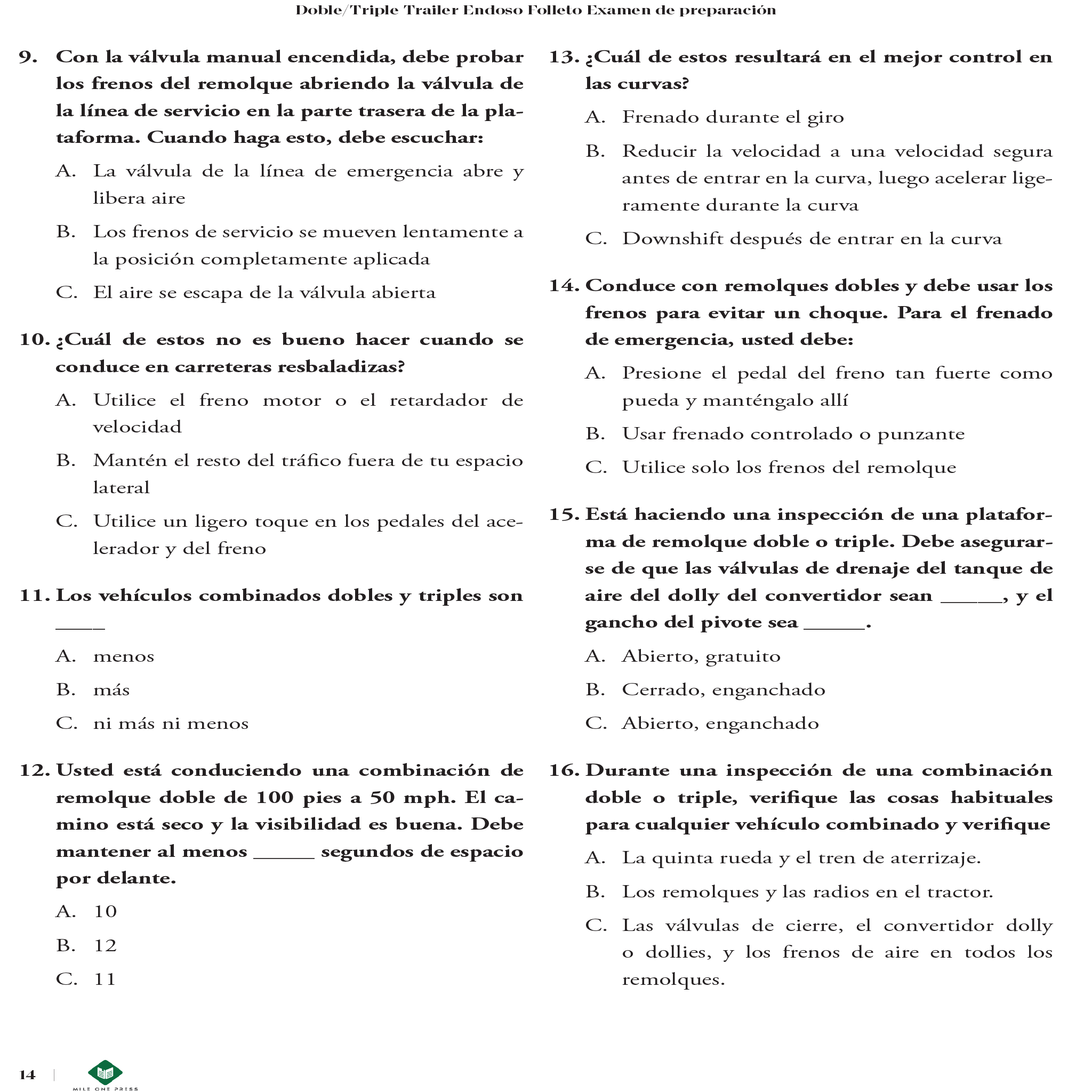 Examen de preparación para la CDL: Endoso de doble remolque triple