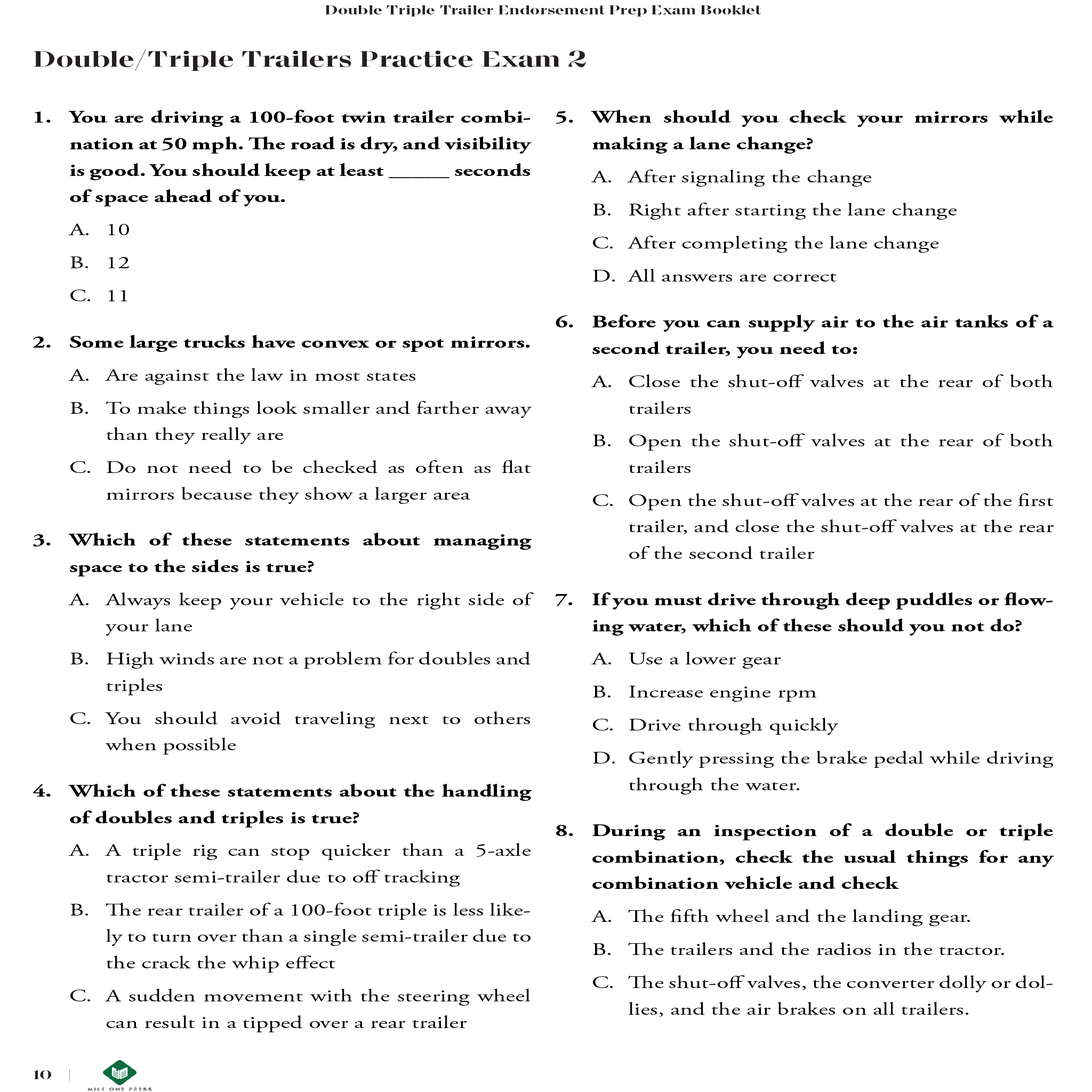 EXAMEN DE PREPARACIÓN CDL: DOBLE TRIPLE REMOLQUE ENDOSO