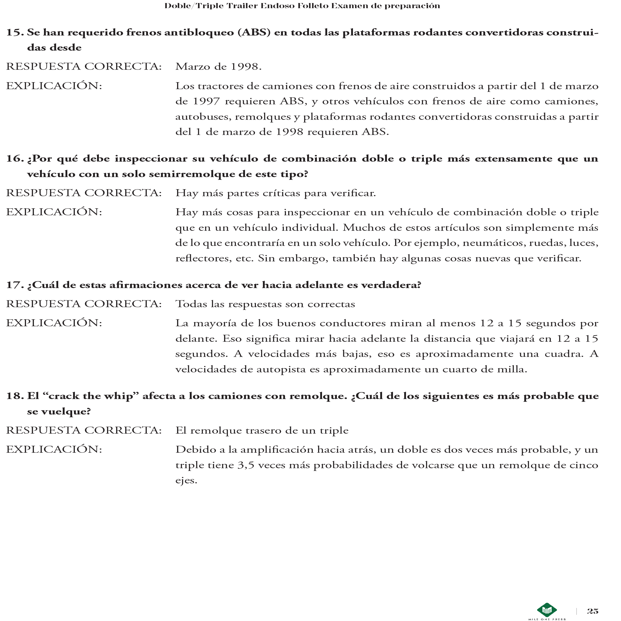 Examen de preparación para la CDL: Endoso de doble remolque triple