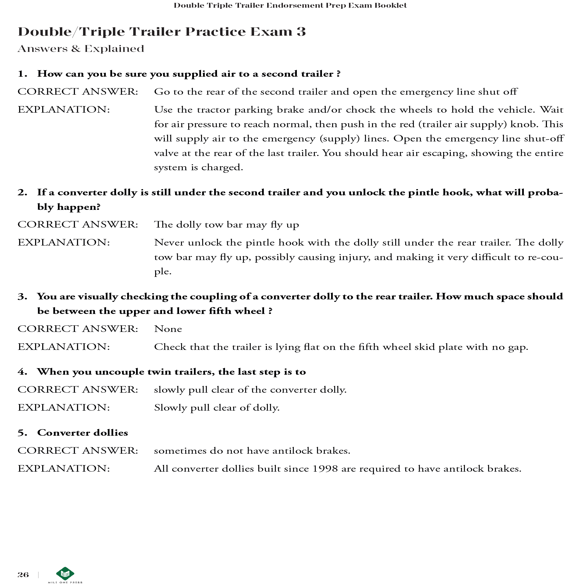 EXAMEN DE PREPARACIÓN CDL: DOBLE TRIPLE REMOLQUE ENDOSO