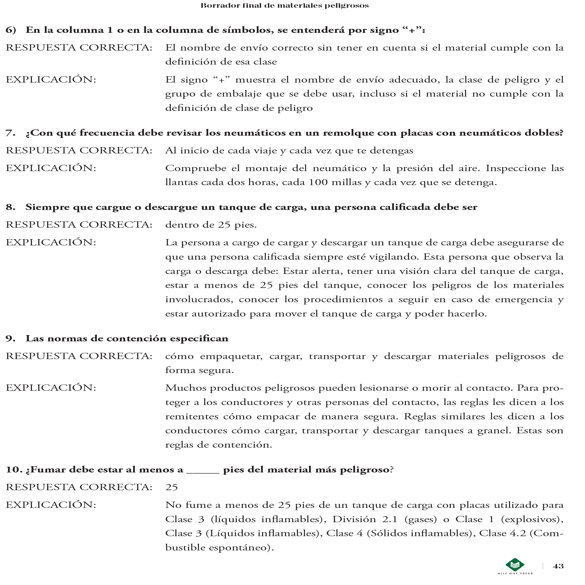 Examen de preparación para la CDL: APROBACIÓN DE MATERIALES PELIGROSOS