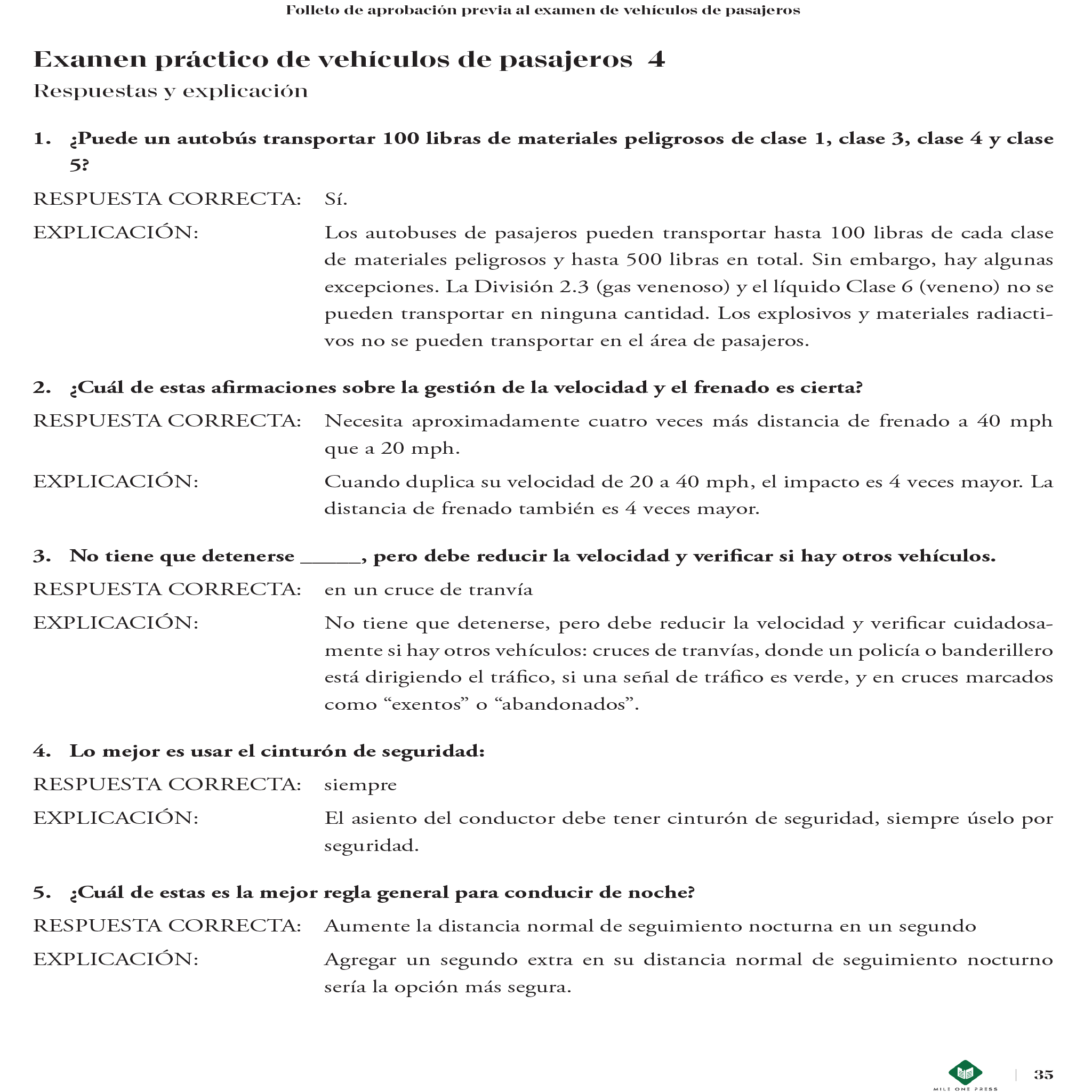 Examen de preparación para la CDL: Aprobación del pasajero