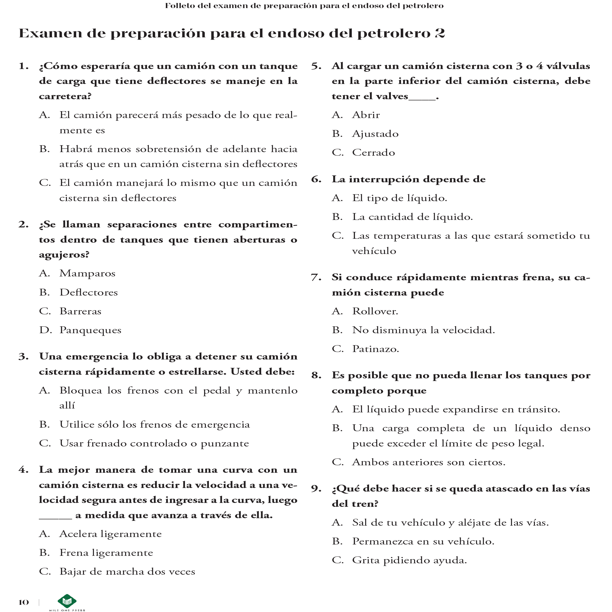 Examen de preparación para CDL: Aprobación de petrolero
