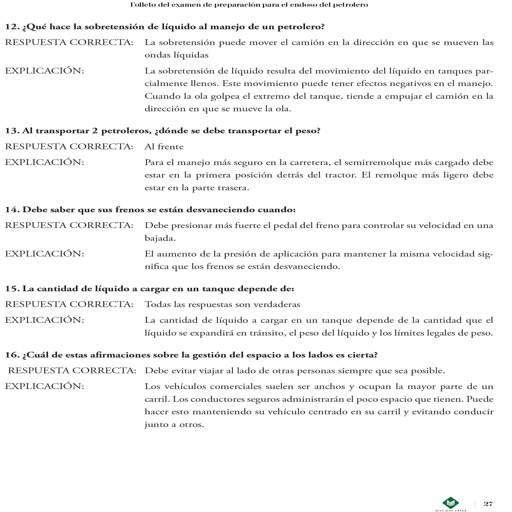 Examen de preparación para CDL: Aprobación de petrolero